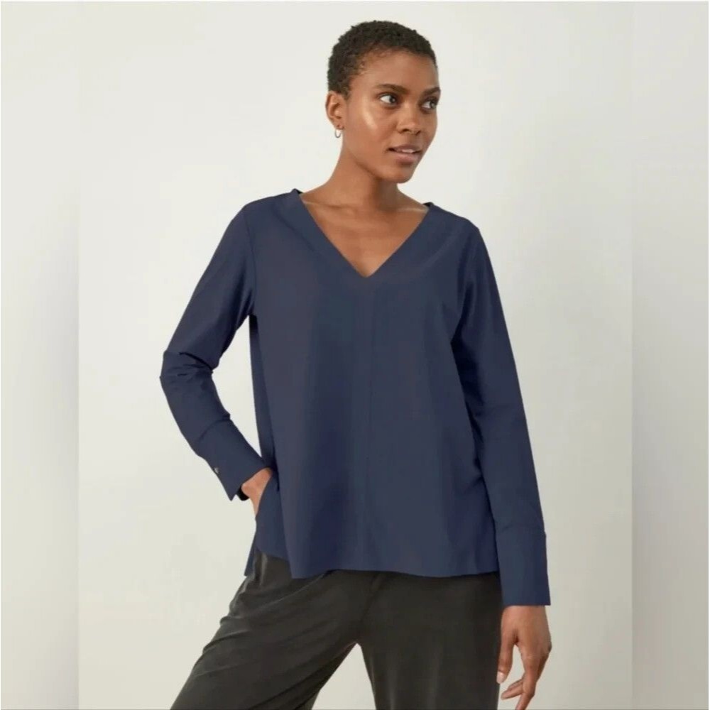 ADAY Something Tailored Shirt Women's Large Navy Tunic Minimalist Capsule